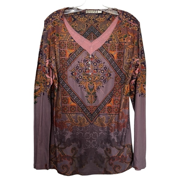 Energe World Wear XL Unity Vintage Bohemian Long Sleeve V Neck Blouse Y4 - Picture 1 of 4